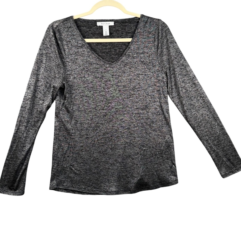 White House Black Market Womens Small V-Neck‎ Long Sleeve Metallic Top Shimmer
